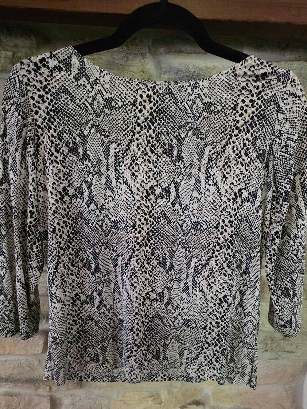 Doncaster Black and White Snake-Print Silk Long Sleeve Top